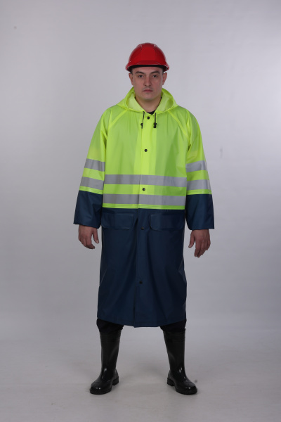 Плащ сигнальный повышенной видимости 3 кл. защиты, лимонный/т.синий (ПВХ,270)
